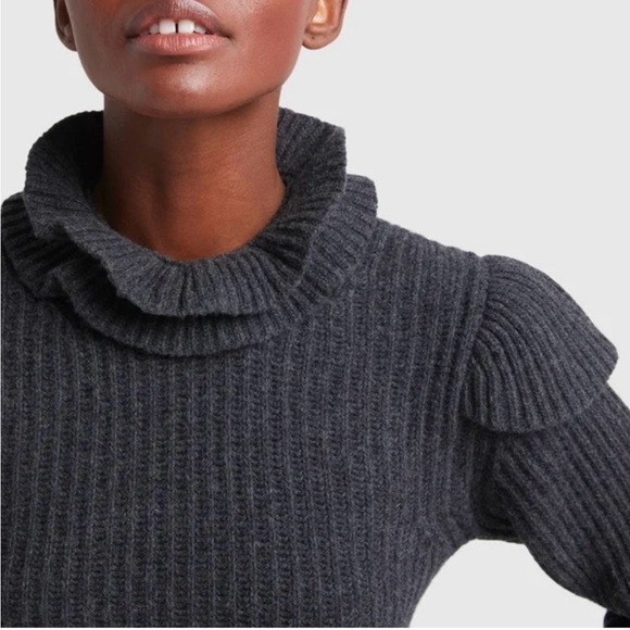 GANNI Cutout Ruffled Ribbed Open Back Wool-blend Sweater - Picture 4 of 12